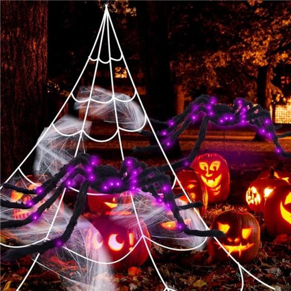 50" Halloween Light up Spider (2 Pack) with 200" Spider Web Halloween Spider - Picture 3 of 7